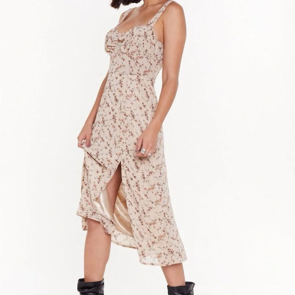 Nasty Gal Cream and Pink Midi Dress with Floral Print - Picture 2 of 5